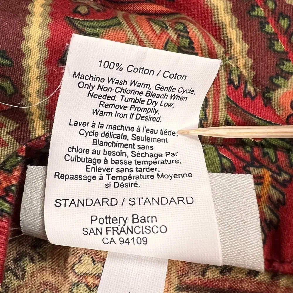 POTTERY BARN Sienna Standard Pillow Shams Red Green Paisley Cotton Pair 2010